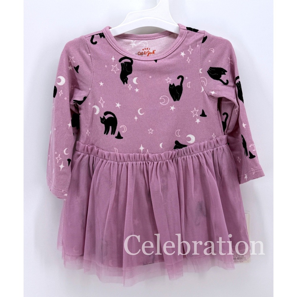 Cat & Jack Baby Girls Halloween Black Cat Tutu Dress Lavender Purple 12M NWT